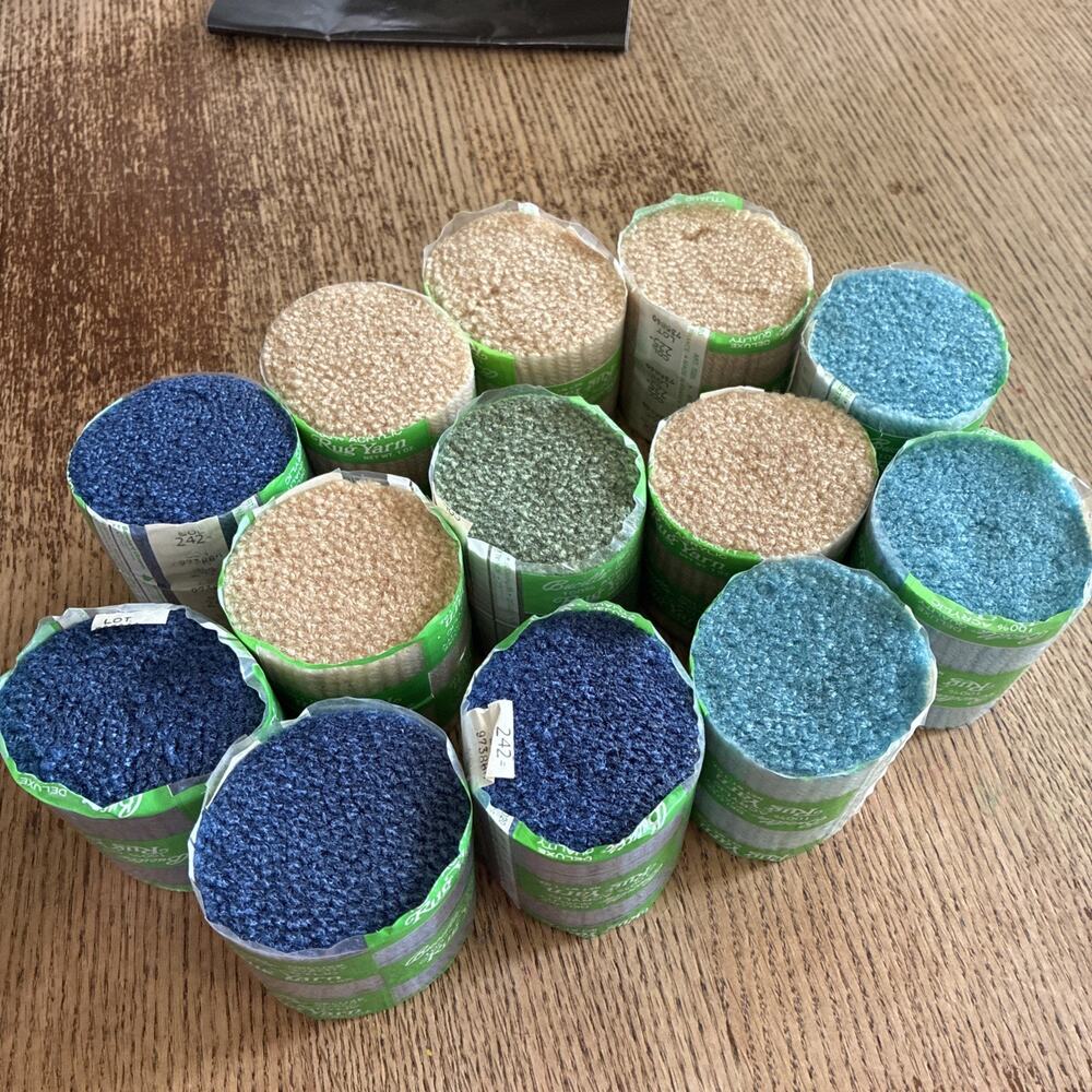 NEW Lot 13 x Vintage Bucilla Acrylic Latch Hook Rug Yarn Assorted Blue Tan